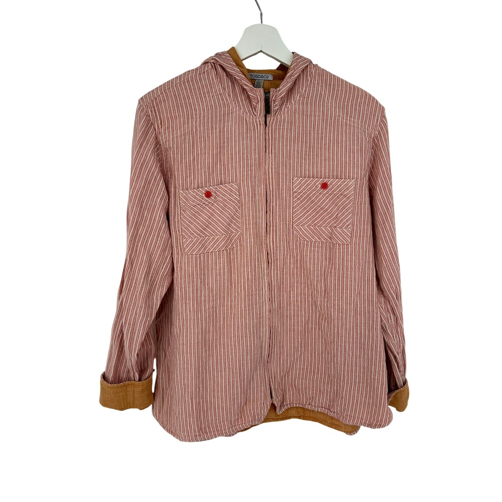Toad&Co Souffle Hoodie Hooded Zip Up Shirt Womens Large Striped